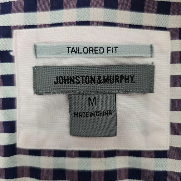 JOHNSTON & MURPHY Dress Shirt Sz M Tailored fit Contrast Flip Cuff Gingham check - Picture 11 of 12